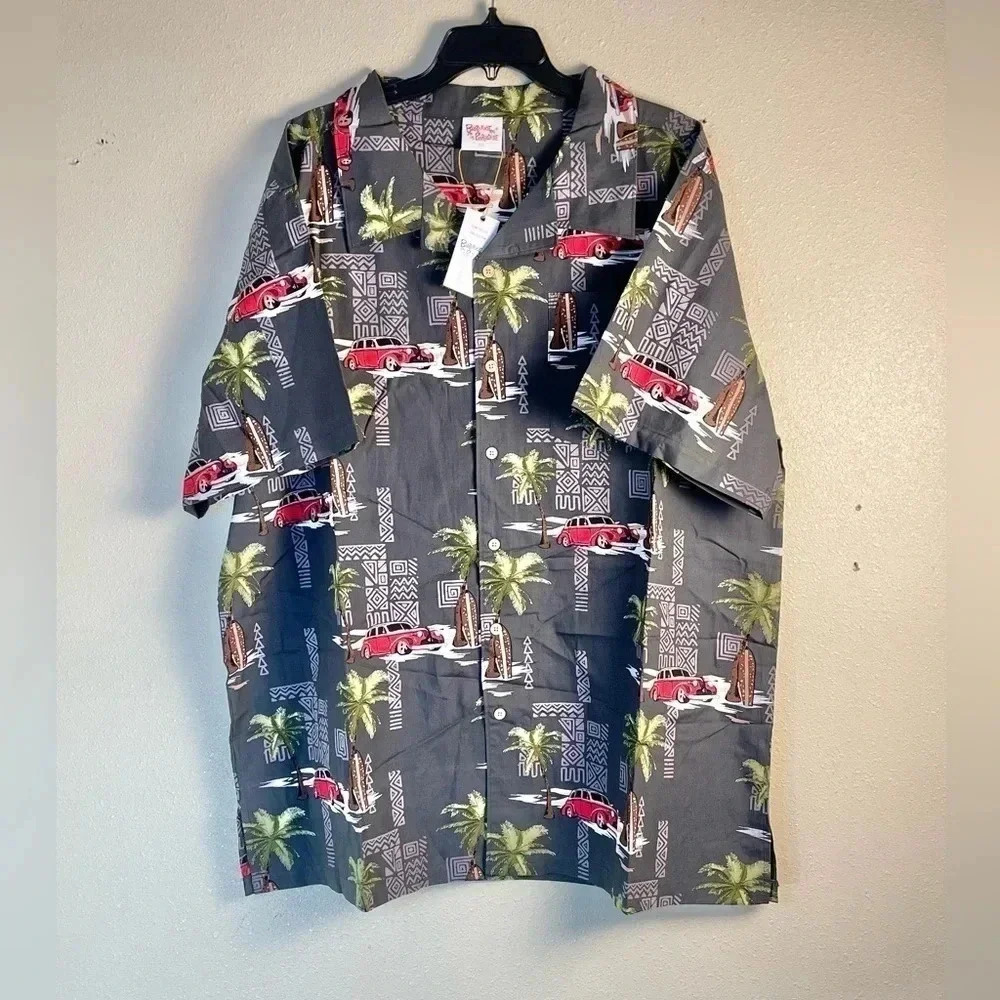 Barefoot In Paradise Hawaiian Shirt Multicolored Men Size XXL Cars Cruise NEW